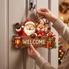 Reindeer Fireplace Hanging Wooden Christmas Door Wreath for Front Door, Vintage Merry Welcome Sign, Decorations 2D Flat Rustic Hanger Indoor