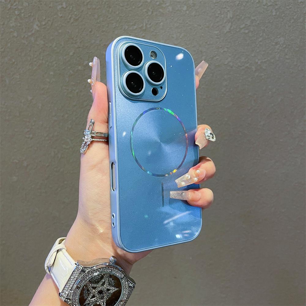 Luxury For Magsafe Glitter Aurora Glossy Phone Case For iPhone 15 16 17 Pro Max 14 Plus 13 12 11 Full Lens Protection Back Cover