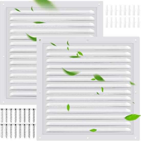 2 Pcs 12" x 12" Aluminum Gable Vent Shed Attic Vent with Screen Mesh Square Vent Covers Vent Grille for Exterior Door House Attic Garage Ceiling,