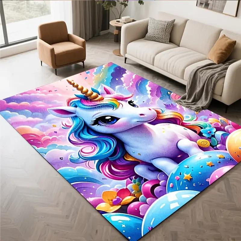 Rainbow Unicorn Carpet for Girls Room Decor Kids Play Mat Nursery Living Room Rug Toddler Floor Mat Christmas Birthday Gift Idea