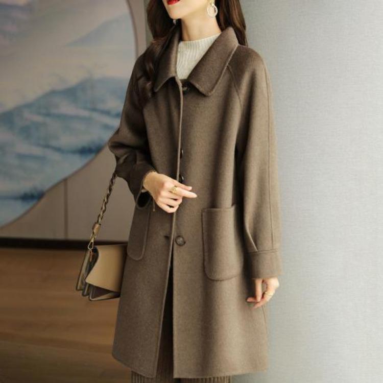 Winter Coat Women Thermal Overcoat Turn Down Collar Long Sleeves Loose Fit Cardigan Single Breasted Pure Color Pockets Commuting Dating Winter Jacket