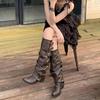 Boots Women's Shoes Brown Western Cowboy Boots Pleated Pile Pile Knight Boots Women's Pointed Pant Pants Boots