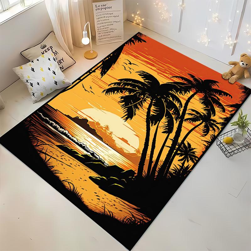 Sunset Beach with Palm Trees Design Rug – Non-slip Rug Suitable for Living Room and Bedroom Sofas
