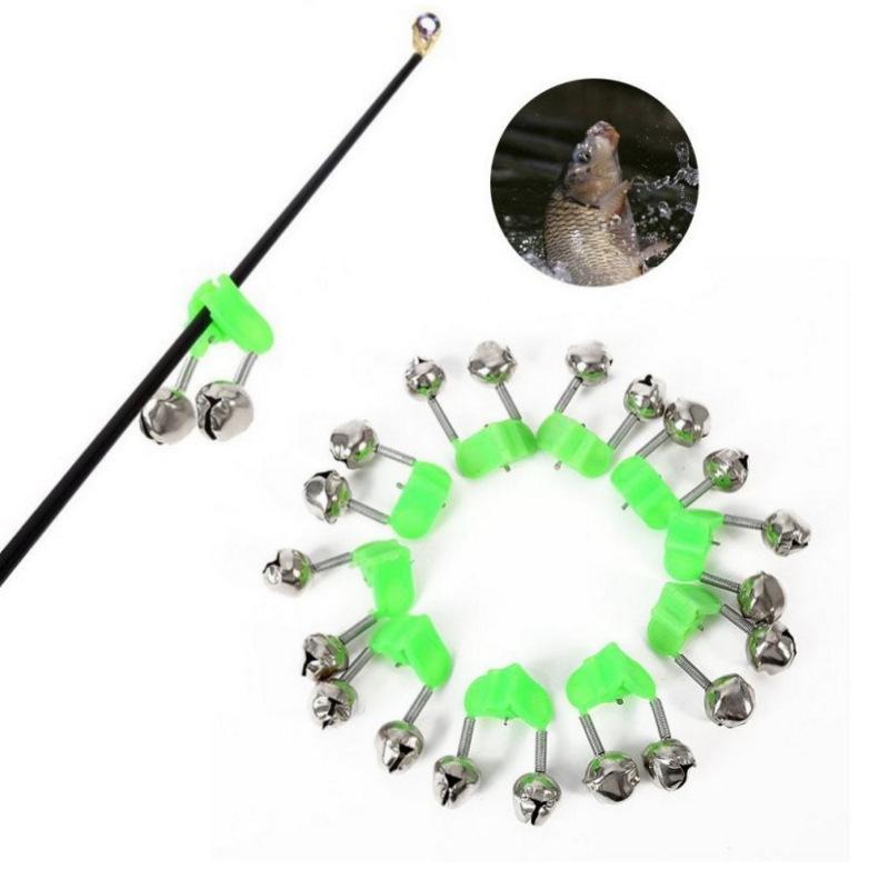 6PCS Green Fishing Rod Bells Fish Bite Alarm | Fishing Bells Clips | Bait Alarm Bell Rod Clip Tip with Double Alert Bells