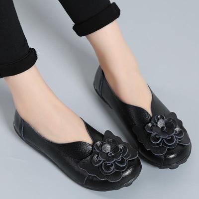 Spring and Summer Cowhide Flower Mother Shoes Comfortable Bean Bean Women's Shoes Flat Four Seasons Flat Shoes