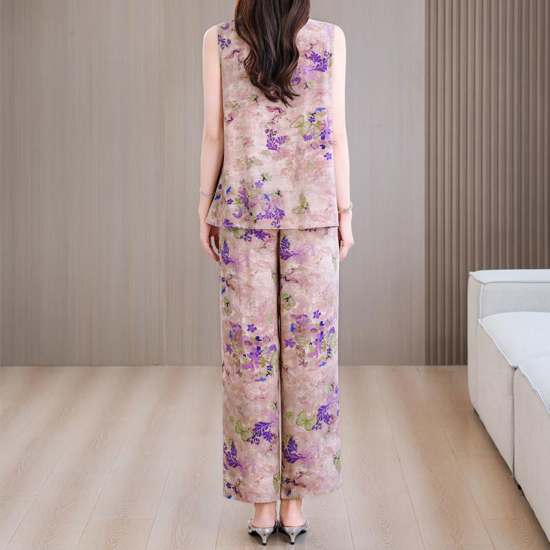 Summer Two Piece Set for Women Clothes Sleeveless Plus Size Elegant Casual Pants Sets