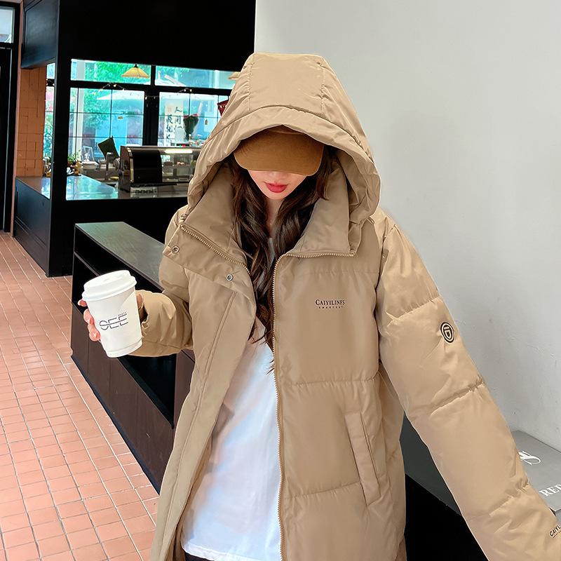 Hooded down cotton-padded clothes for women's autumn and winter new large size loose medium and long versatile cotton-padded jackets