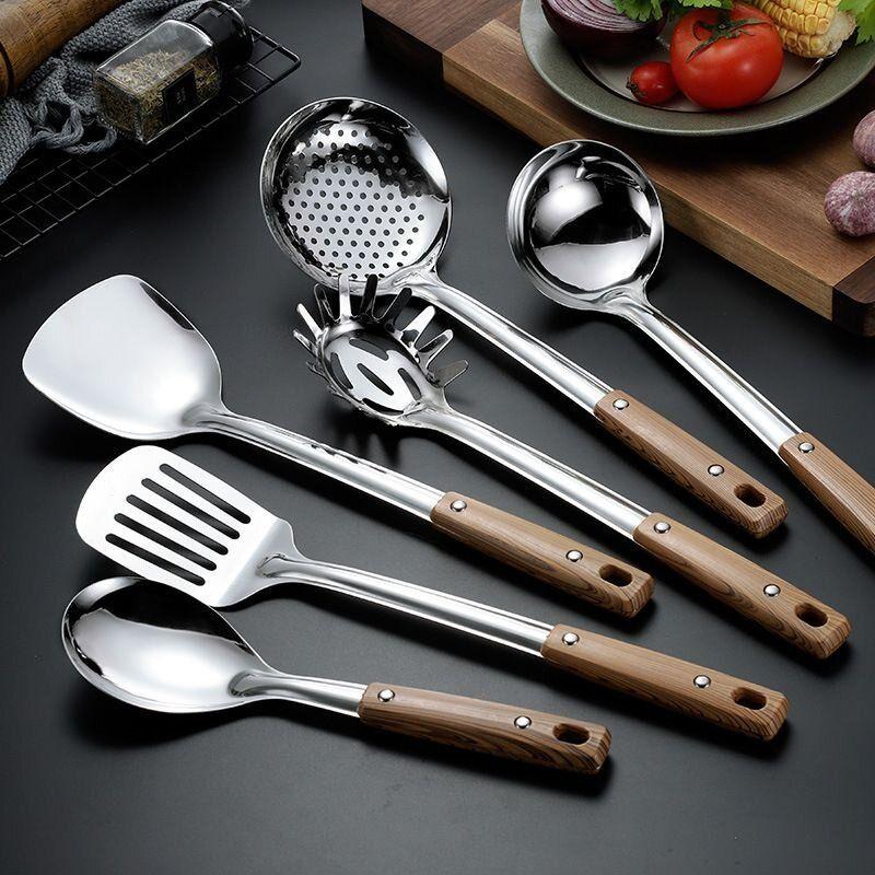 Thickened Stainless Steel Cooking Utensil Set: Spatula, Soup Ladle, Frying Spatula, Hot Pot Skimmer, In-Stock Stainless Steel Spoon