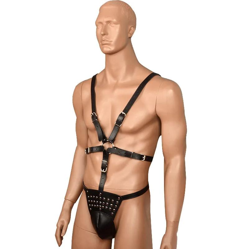 Men's PU Leather Bondage Lingerie Pants Adjustable Sexy Harness Belts Adult Games Restraint Flirting Sex Toys for Gay Men