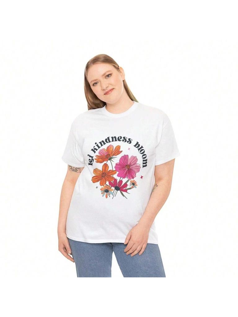 LET KINDNESS BLOOM Women's Boho Cotton T-Shirt Floral Graphic Inspirational