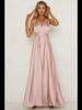 Europäisches und amerikanisches Abendkleid aus Satin mit tiefem V-Ausschnitt für Damen – eleganter, einfarbiger, langer Rock