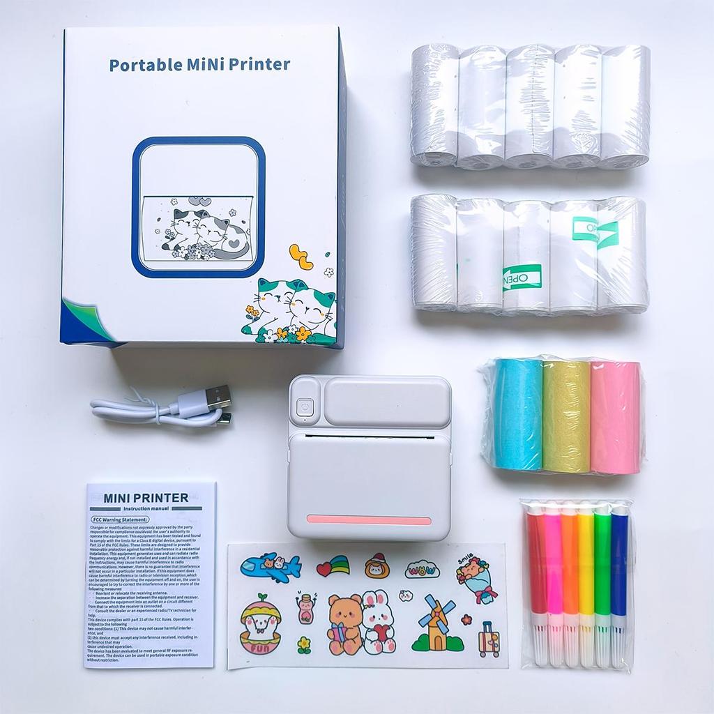 Stickerdrucker, Mini Thermodrucker Bluetooth Tragbarer Sticker Maker Druckpapier, für Notizen, Bilder, Etiketten, DIY, Mehrere Vorlagen