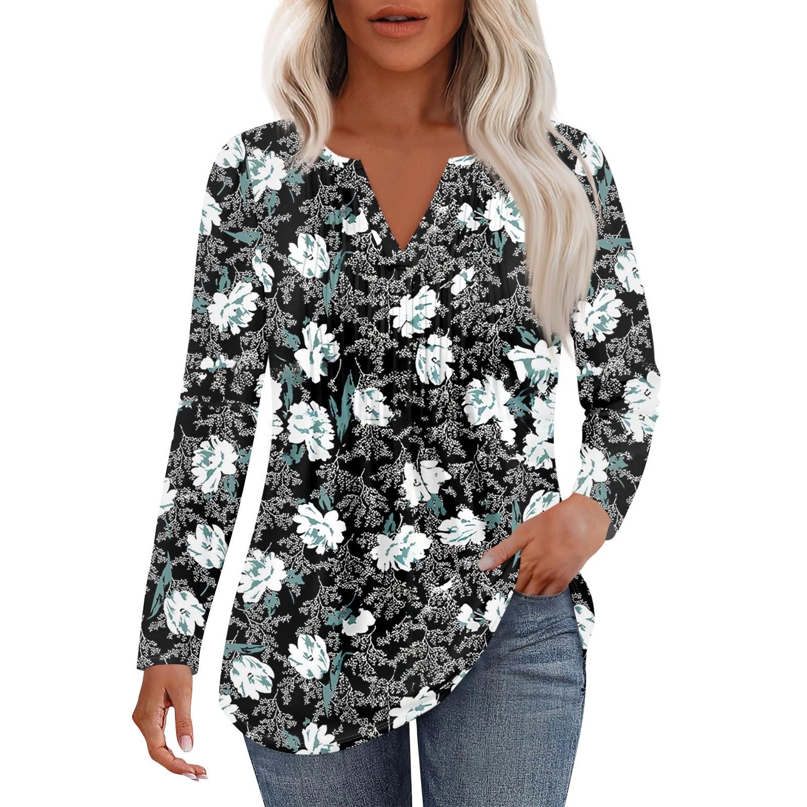 

Женская Мода Повседневная Плиссированная Футболка с V-образным Вырезом Однотонная с Длинным Рукавом Элегантные Топы XXL чёрный