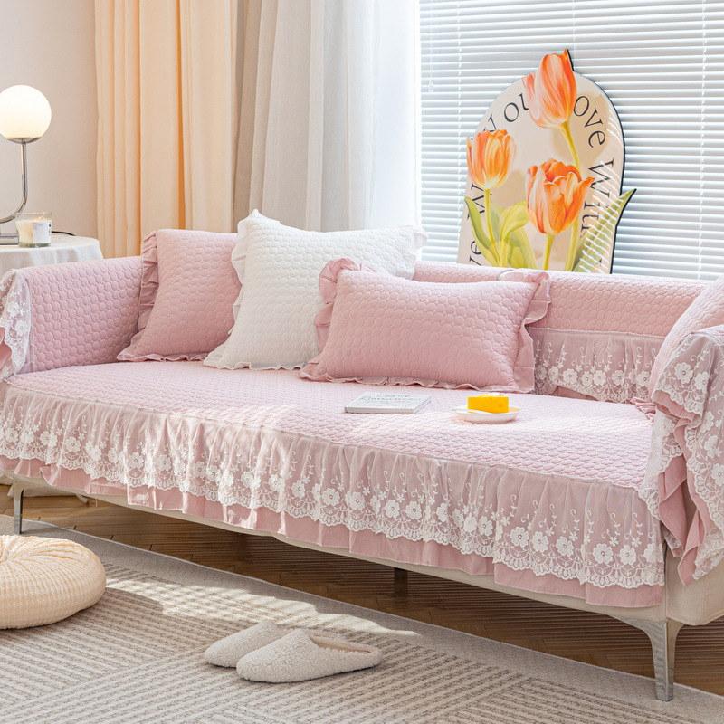 French Lace Cotton 3 Seater Sofa Couch Cover Non Slip Armchair Towel Leather Furniture Protector Quilted Slipcover