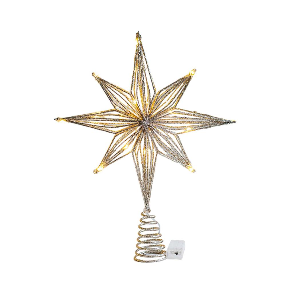 Mini Iron Star Topper Lighted Christmas Tree Ornament Holiday Decorations for Desktop Xmas Party Home Decor