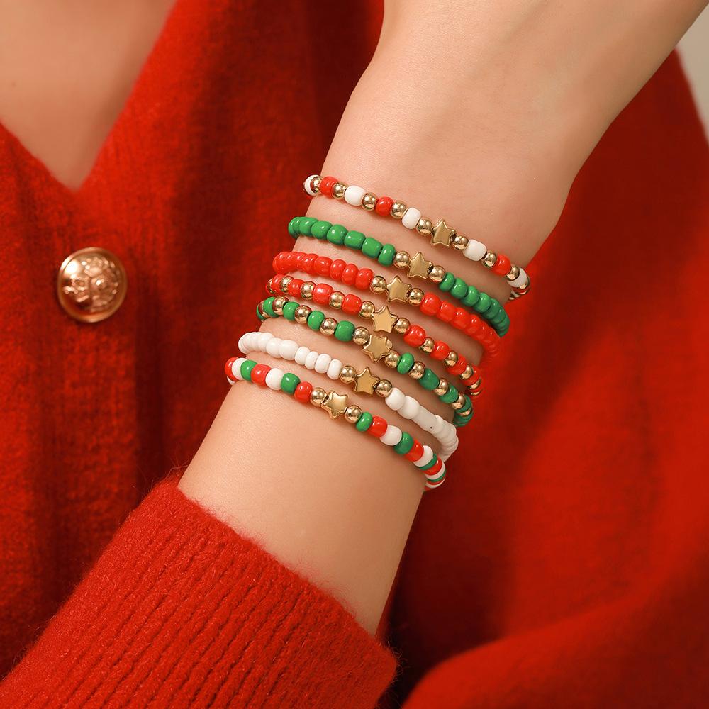 New Year's Bracelet Festive Red and Green Bracelet Christmas Bracelet Alphabet Soft Pottery Bracelet Festive Christmas Bracelet