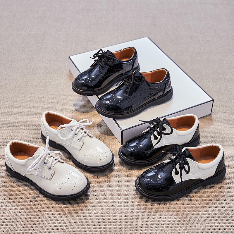 Boys' Black Leather Round Toe Soft Sole Performance Shoes