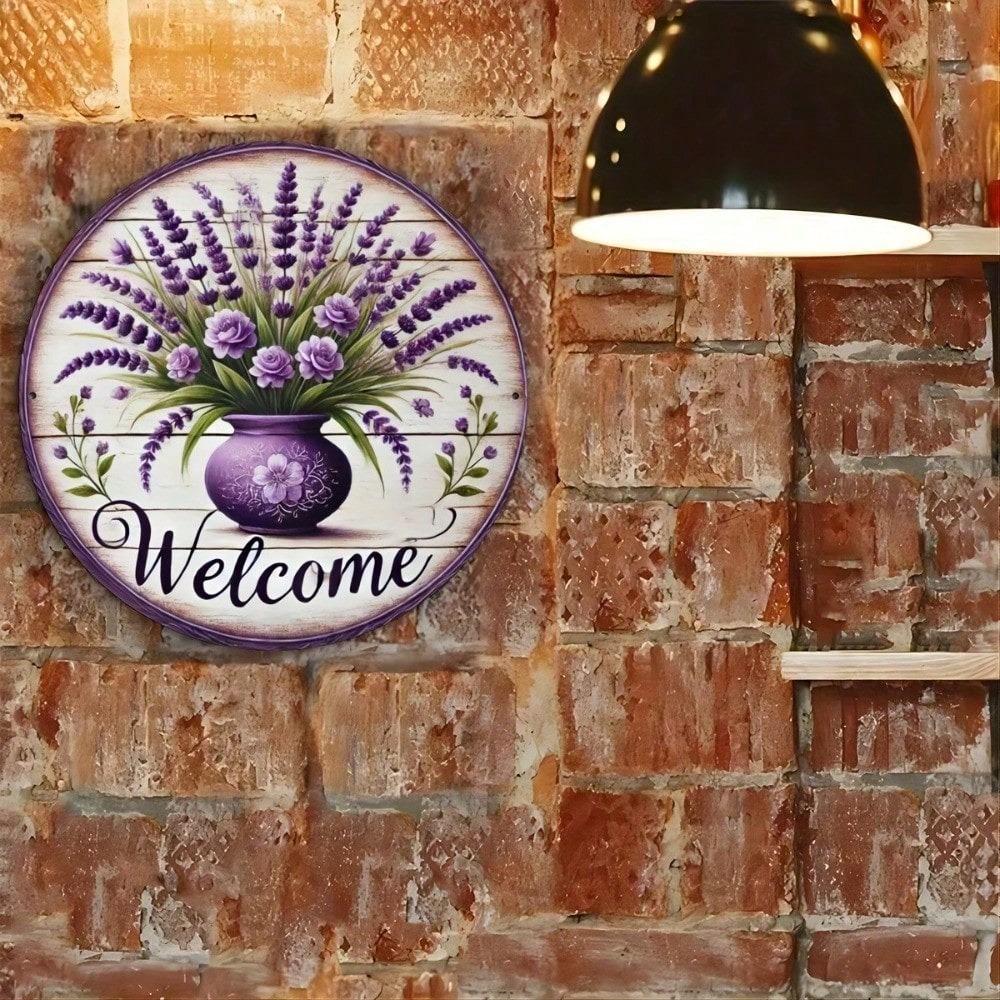 **Vintage Farmhouse Tin Sign 8x8 Inch Rustic Wall Art Metal Lavender Decor Weather Resistant**