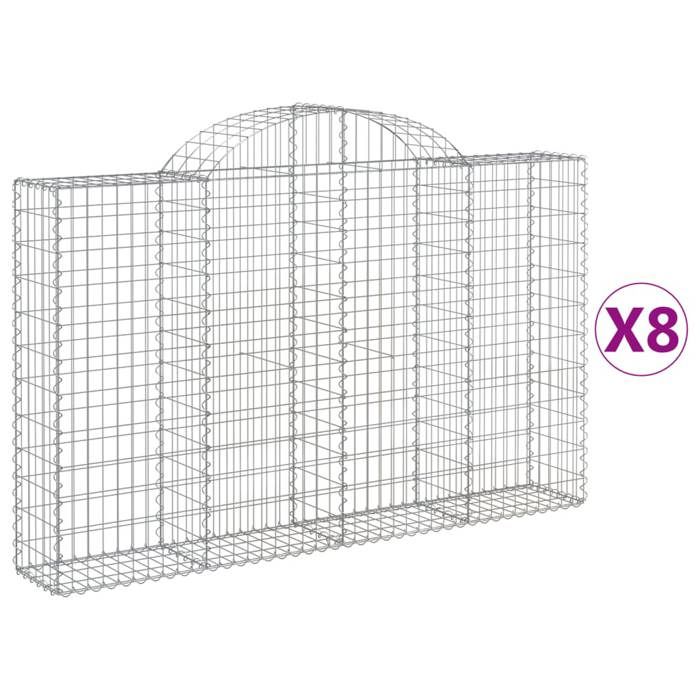 VidaXL Paniers à gabions arqués 8 pcs 200x30x120/140 cm Fer galvanisé, gabion, cage de gabion, panier de mur de gabion, mur 3146137