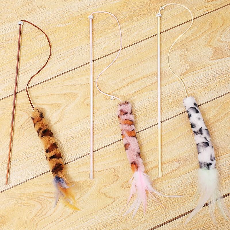 Cat Toys Feather Cats Stick Plush Interactive Cat Toy with Bell Wool Print Toys for Cats Teasing Kitten Toy Sticks Pet Products