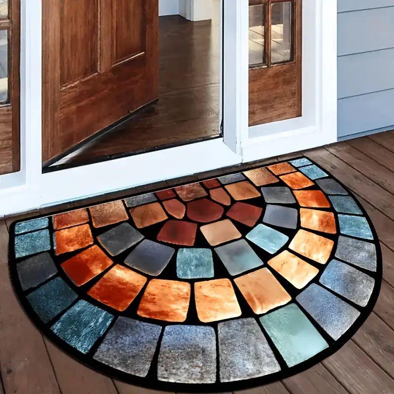 Colored Stone-Patterned Welcome Door Mat Retro Semi-Circular Anti-Slip Floor Mat Bedroom Carpet Home Decoration