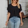 Dammode Färg Rundhalsad Kortärmad Lös Chiffongtröja Pullover Topp