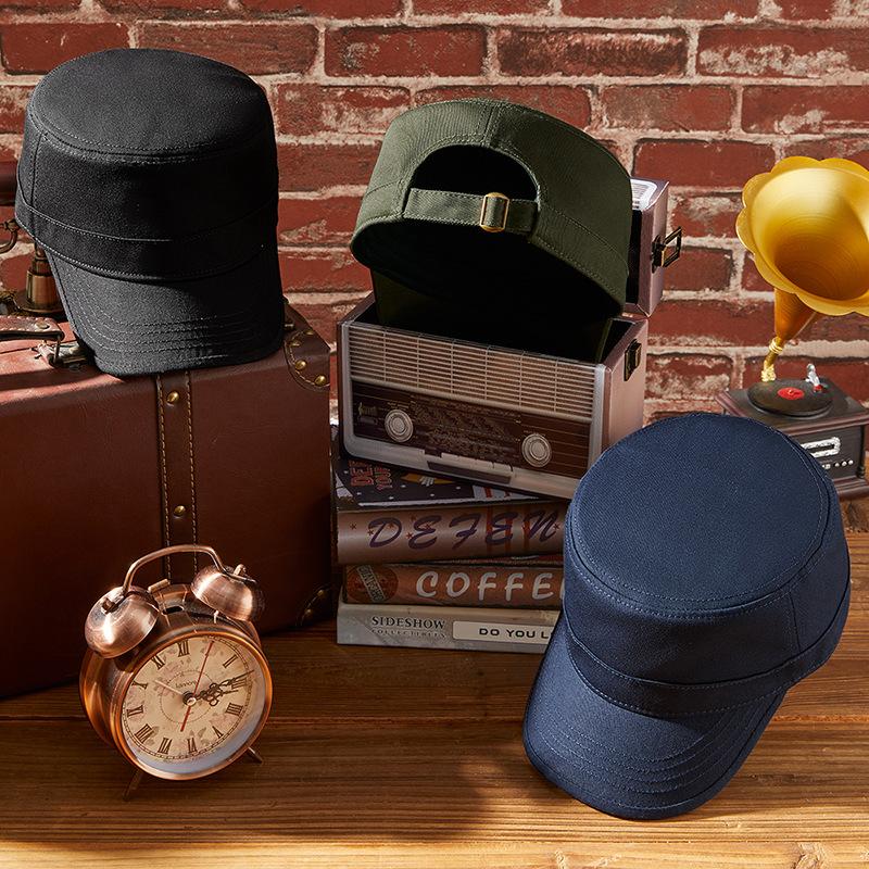 Retro Flat Top Baseball Hat for Men Women Big Size Sun Cap Adjustable Outdoor Visor Dailywear Solid Black 58-62cm