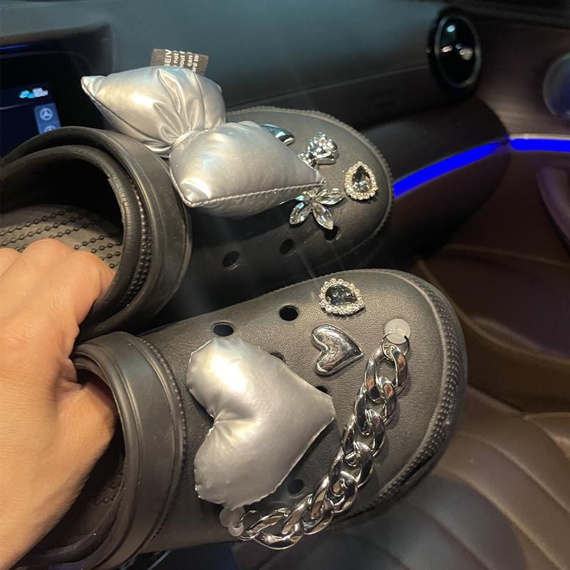 Skodekoration för Crocs DIY Gotisk Silverkedja Ädelsten Strass Skodekoration Spänne för Croc-berlocker Hålskor Tillbehör