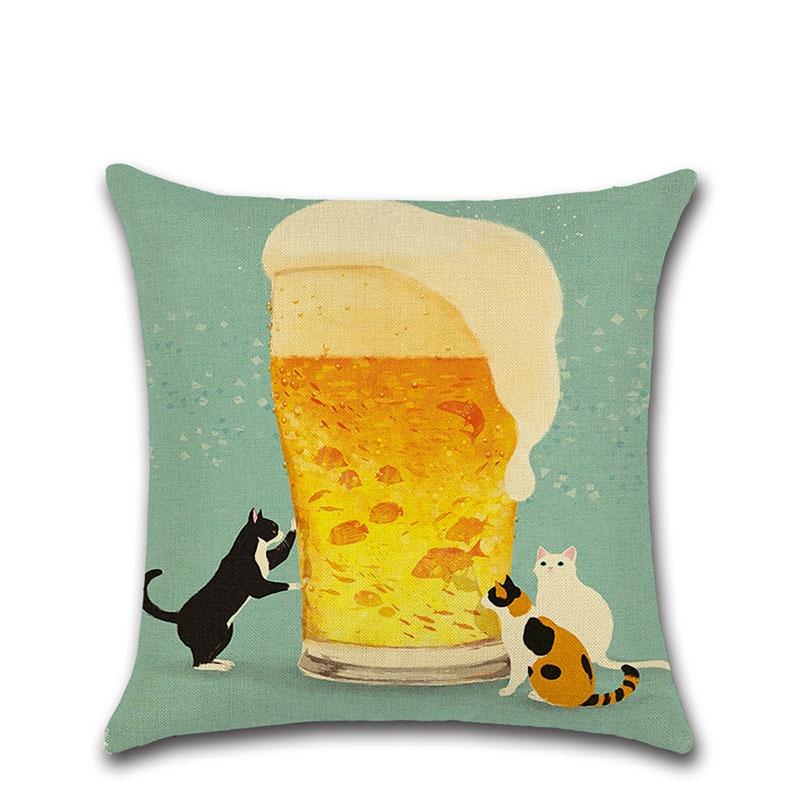 

Exquisite Pillow Cushion Cover For Sofa Home Decor With Cat Pattern In Premium Linen CatBeer