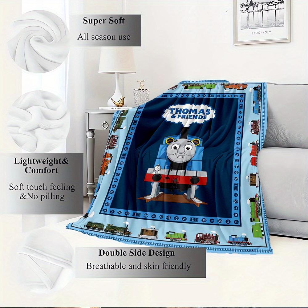 1pc Steam locomotive,Railway adventure,Kids' entertainmentTheme Digital Printed Flannel Blanket, Super Soft Plush Fleece Bed Cover, Multi-Fu