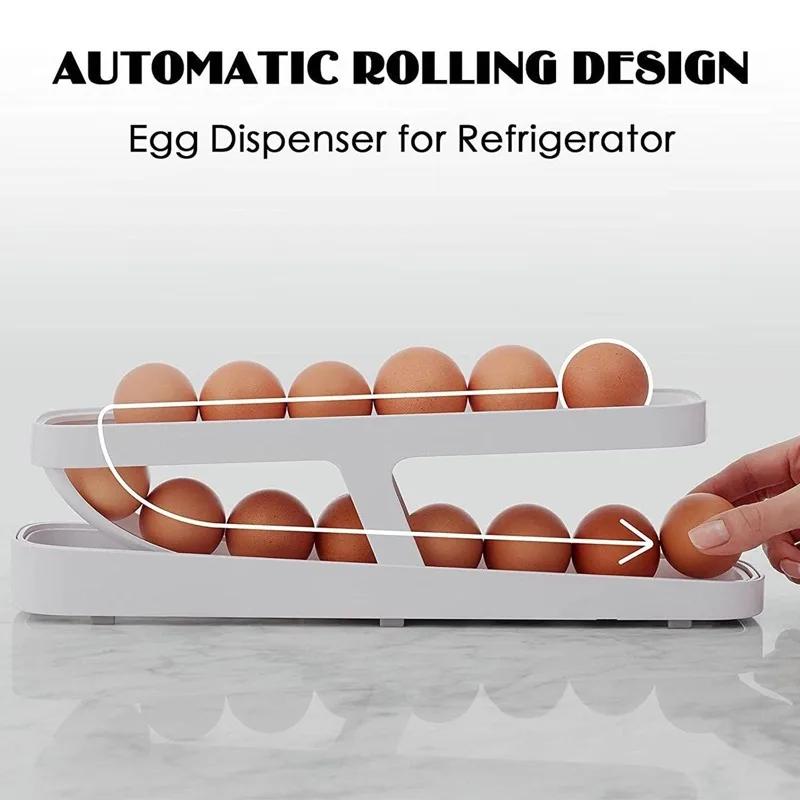 Automatic Scrolling Egg Rack Holder Storage Box Egg Basket Container Organizers Rolldown Refrigerator Eggs Dispenser For Kitchen