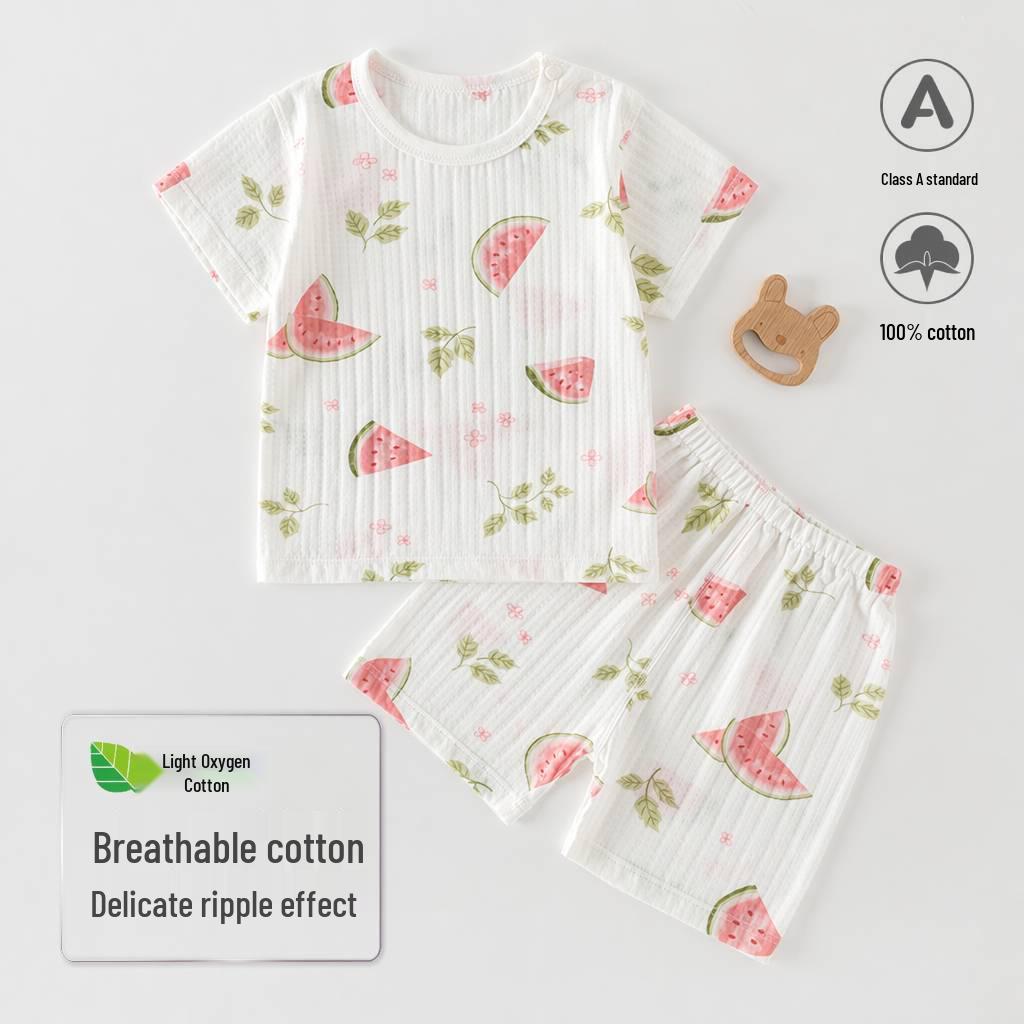 Summer Cotton Gauze Baby Pajama Set - Short-Sleeved Top & Shorts for Air Conditioning