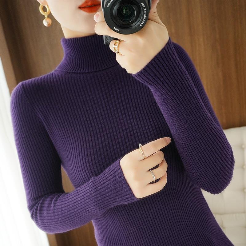 Autumn Winter High Neck Sweater for Women Slim Fit Base Pullover Top Solid Long Sleeve Pit Striped Knit Sweaters