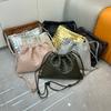 2026 Foreign Trade Cowhide Woven Garbage Bag Clutch Bag Drawstring Lucky Bag Large Capacity Underarm Shoulder Bag Female