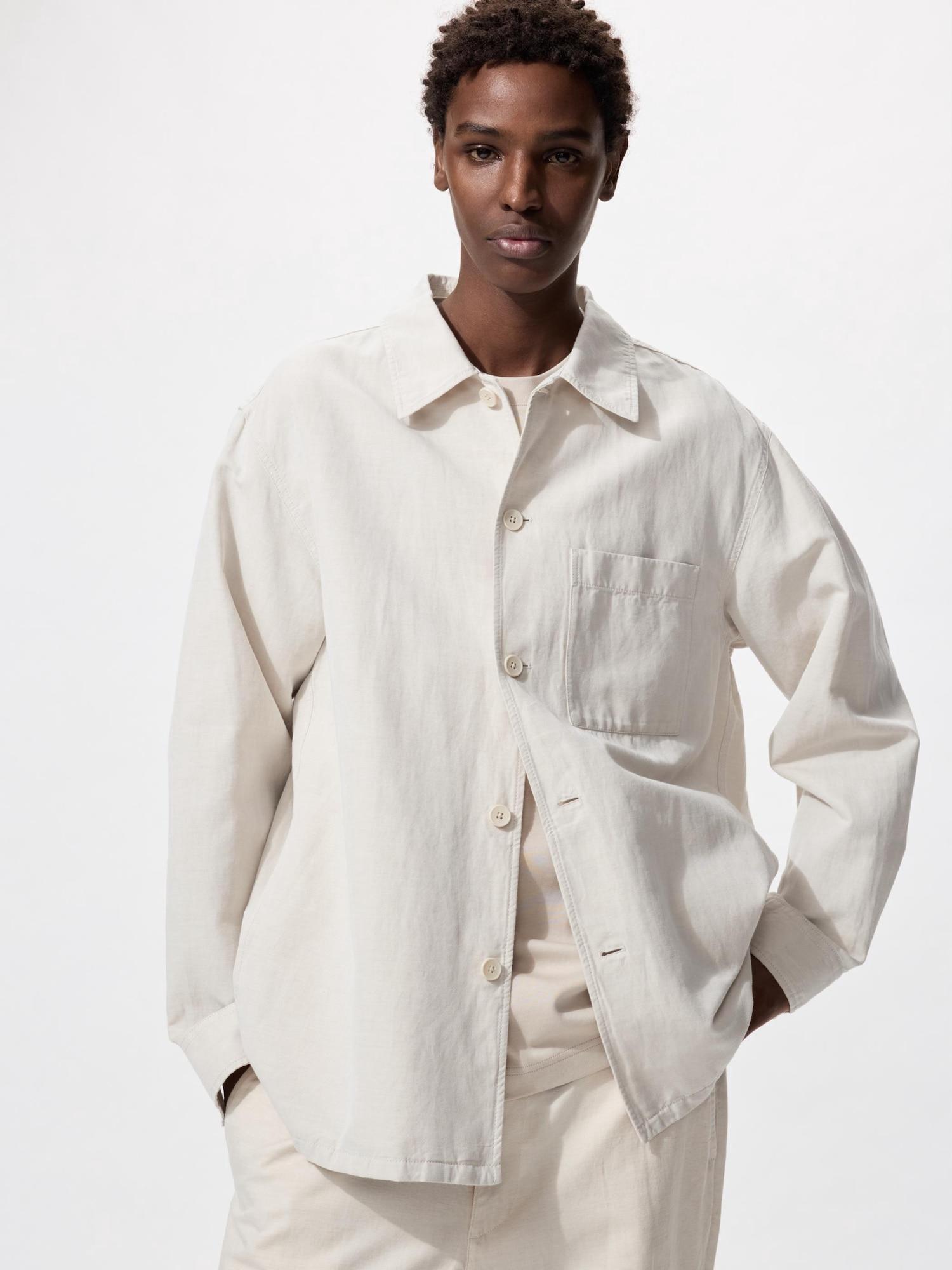 

Uniqlo Хлопок Льняная Рубашка Куртка Длинный Рукав 30 NATURAL/UNISEX 4XL