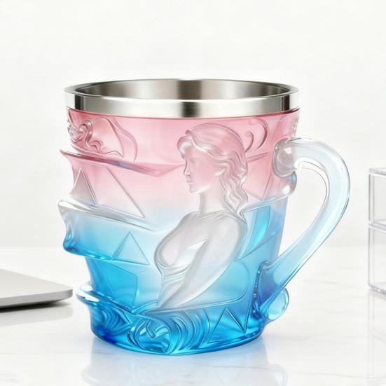 3D Boyalı Kitap Yığını Kahve Kupası Reçine Paslanmaz Çelik Fincan Ergonomik Saplı Dökülmeye Dayanıklı Taban Okuma Kupası