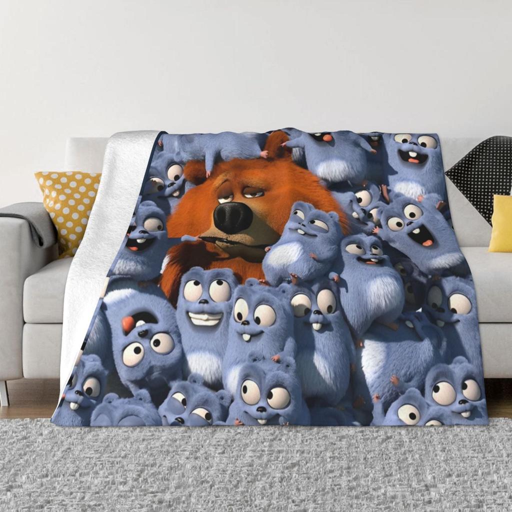Grizzy Beer Cartoon Blanket Cover Flannel Throw Blanket Home Couch Decoration Soft Warm Bedspreads