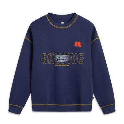 Li Ning Basketball Series Bad Five Comfortable Simple Letter Round Neck Loose Sweatshirt Men Sweatshirt AWDV323-4