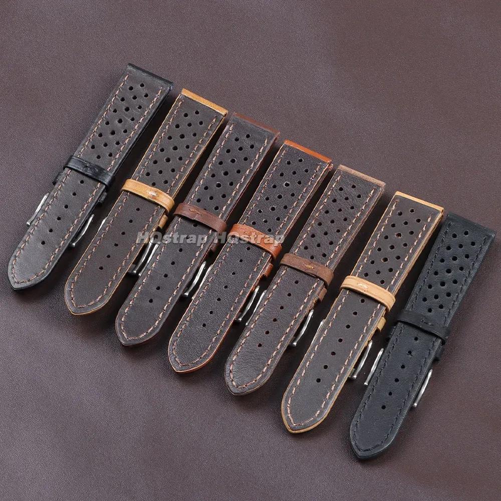 18mm 20mm 22mm Handmade Leather Strap Vintage Cowhide Band Men Women Universal Watchband Breathable Sport Bracelet Accessories