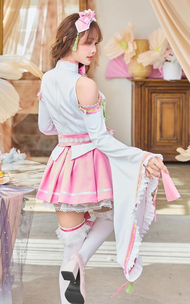 Cosplay Festival Hinamatsuri Dolls Pink White Ribbon Flare Sleeve Costume Disguise Marie Moon 8 Piece Set s10227 x [Malymoon] Doll's (White Pink)