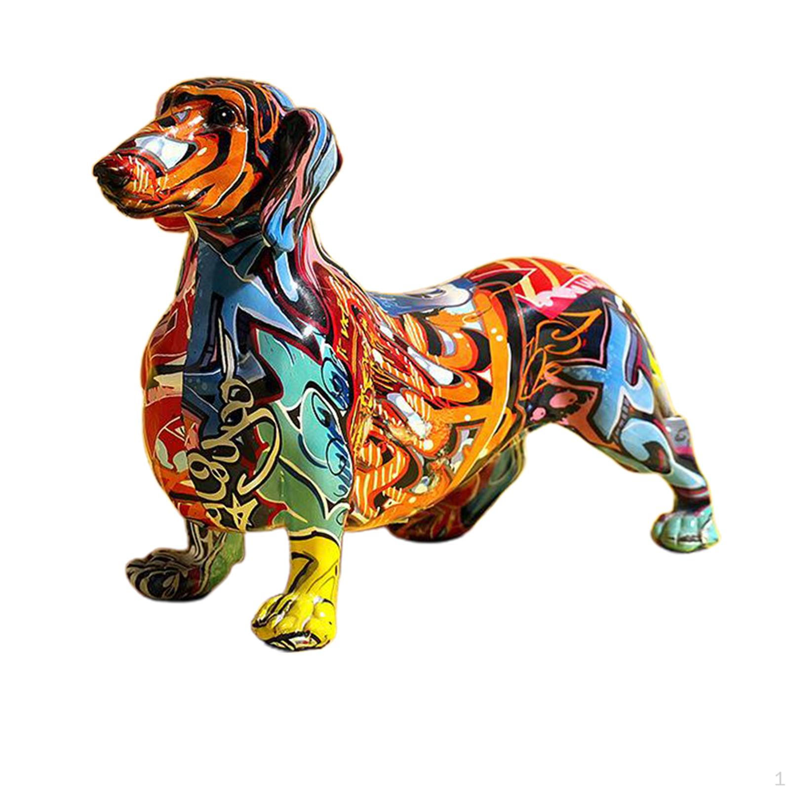 

Colorful Dachshund Dog Figurine Resin Animal Statue Desktop Home Decor A