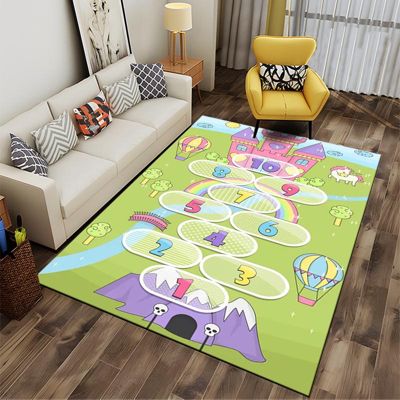 Colorful Hopscotch Castle Play Rug: Non-slip rug suitable for living room and bedroom sofas.