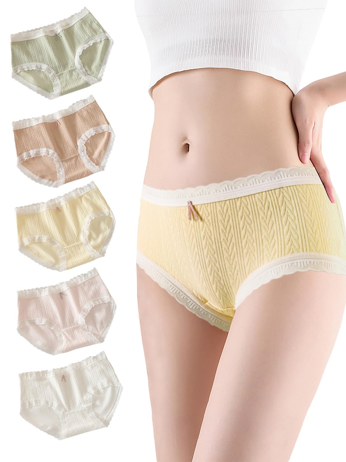 

FEIRDIYA Набор кружевного женственного стиля с удобными трусиками, нижнее белье, 5 штук, женские трусики, хлопок, бантик, милый, дышащий, набор, влагоотводящий,