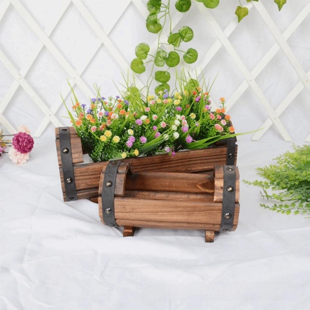 Durable Wooden Barrel Planter Box Rustic Flower Boxes Half Barrel Planter Balcony Planting
