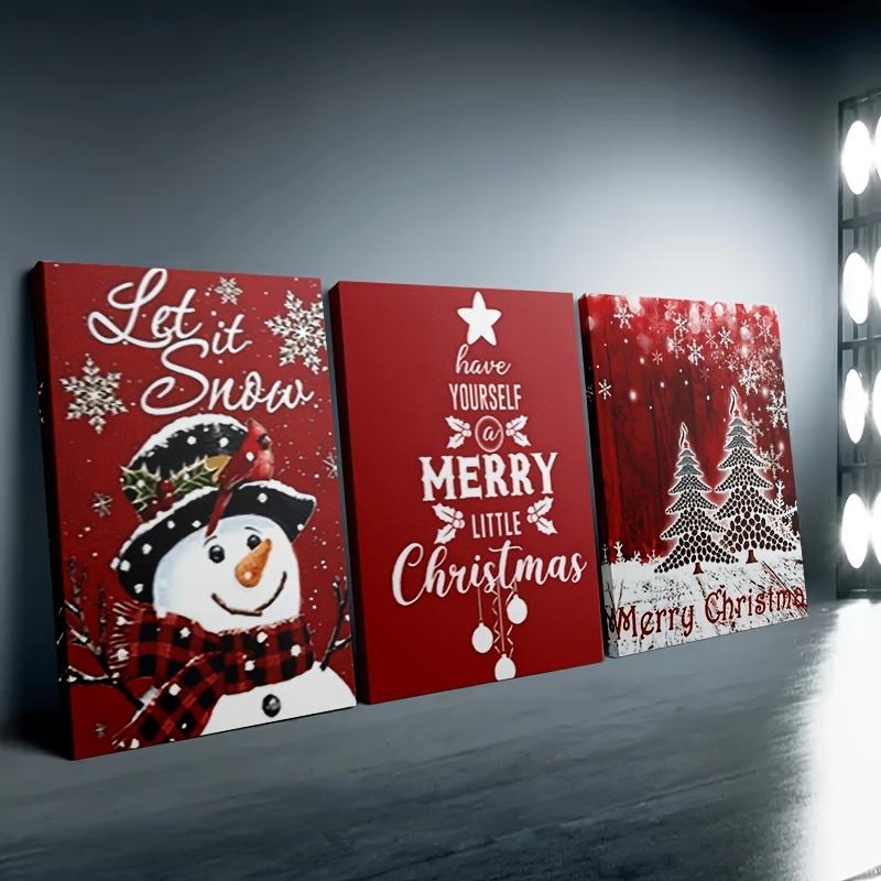 

3-Piece Christmas Canvas Wall Art Set - Festive Snowman, Merry Christmas Quotes and Winter Scene Decorations, Unframed Paintings (as the picture,20x30cm No Frame)