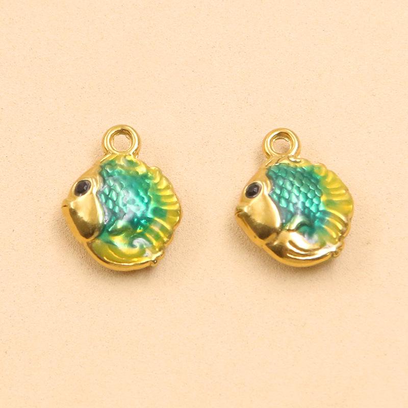 9 Styles Stainless Steel 18K Gold Colorful Enamel Ocean Series Fish Pendant DIY Necklace Bracelet Charms