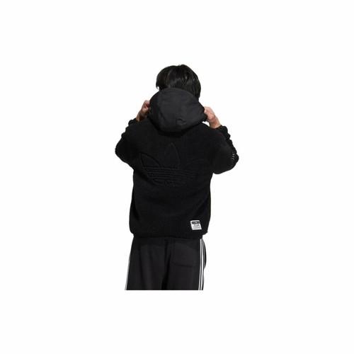 Adidas Originals Logo Patch Hooded Sherpa Fleece Jacket Unisex Black