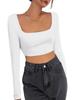 Women's Sexy Long-Sleeved Crop Top - Seamless Square Neck Fashion T-Shirt