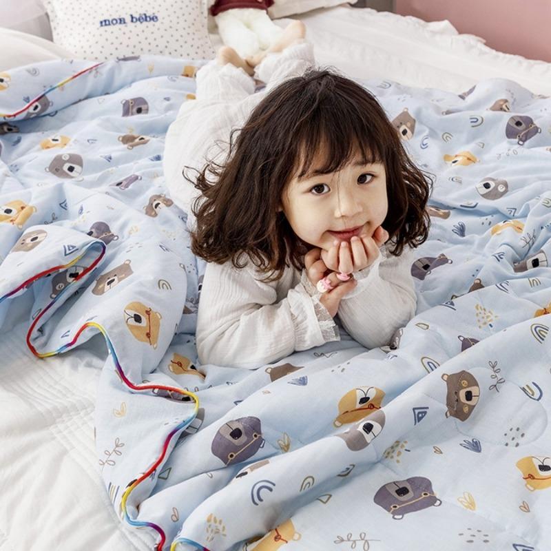 New Waffle Yarn Cotton Children'S Summer Cool Quilt Double-Layer Yarn Pure Cotton Air Conditioner Quilt Single Summer Quilt