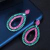 WWJ Trendy Black Golden Color Jewellery Inlay Zirconia Pear Shape Earrings